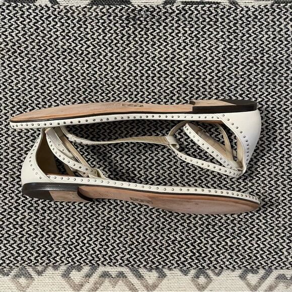 Jimmy Choo Afia Studded Ankle Strap White Leather Flat Sandal Sz-41/11 - Picture 6 of 11